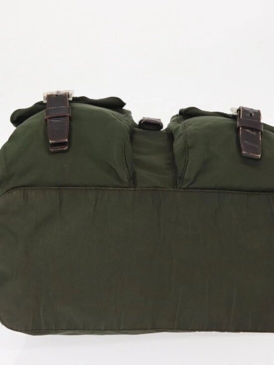 PRADA Backpack Nylon Khaki Silver Auth 147077